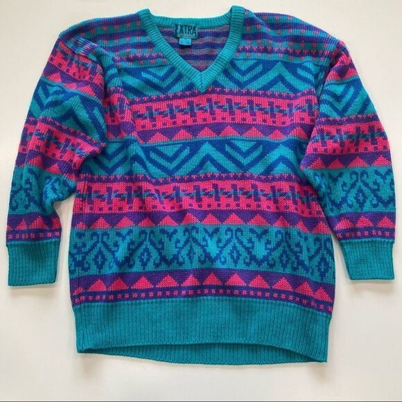 Vintage Sweater 80s‎ Knit Geometric Oversized Sweater med. - Picture 4 of 5